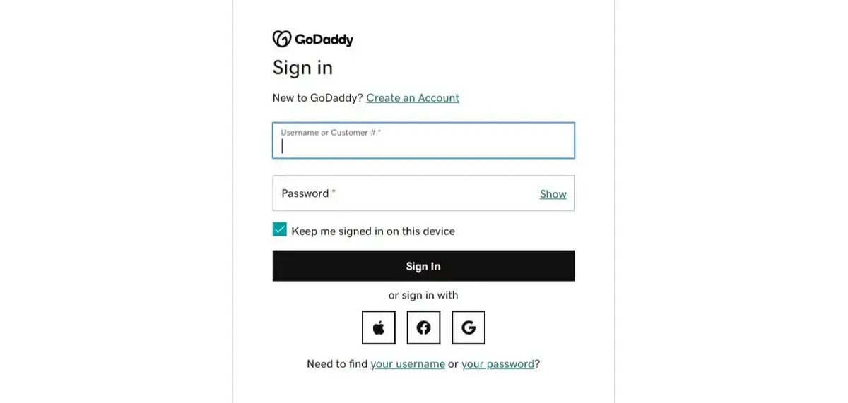 GoDaddy Sign-In