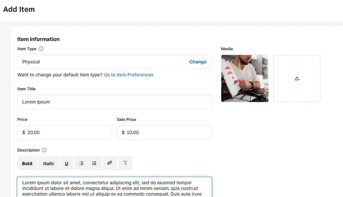 Weebly-Add Item