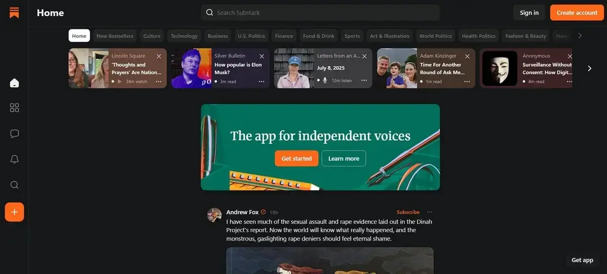 Substack Platform Homepage