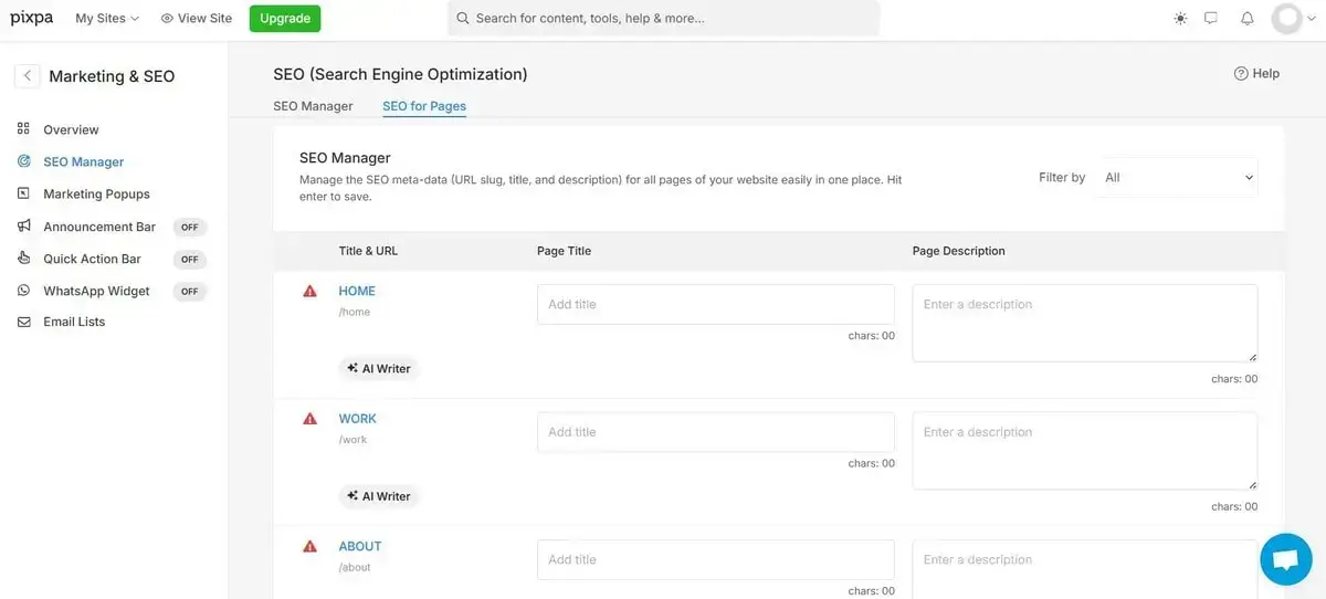 Pixpa - SEO Capabilities